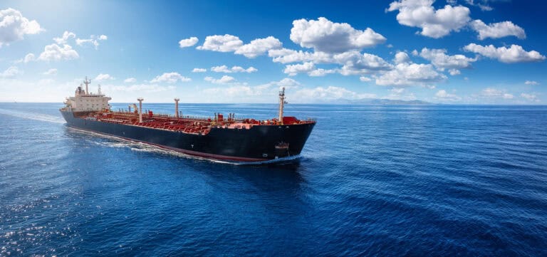 a chemical goods or crude oil tanker sailing with speed over the
